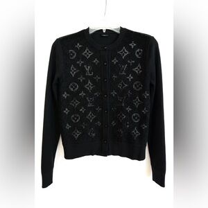 Louis Vuitton black sequined embroidery monogram cardigan sweater